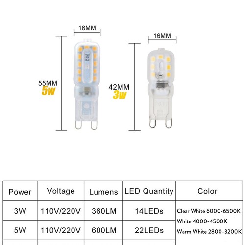 Dimmable G9 3W 5W LED Spotlight Corn Bulb 2835 SMD Light Home Lamp 120V 220V SSA - Picture 2 of 13