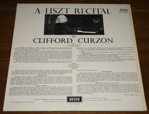 CLIFFORD CURZON LISZT RECITAL UK 1ST PRESS WBG ED1 DECCA STEREO SXL 6076 LP - Picture 3 of 11