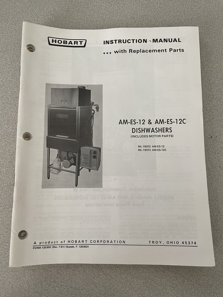 Instruction Manual for Hobart Dishwasher AM-ES-12