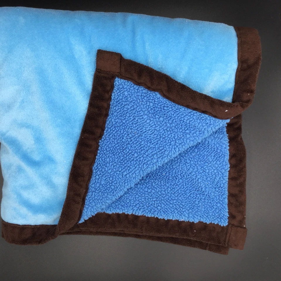 Blue Robots Rock Baby Blanket Brown Velour Sherpa Fleece  - Image 3 of 4