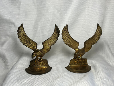 Vtg Gatco Solid Brass India Birds Of Prey Wings Spread Eagle Pair Of Bookends 