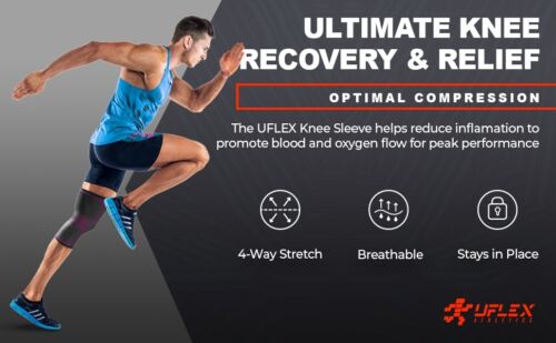 UFlex Sports Athletics Knee Compression Sleeve Support Brace Pain Relief Fitness - Picture 10 of 12