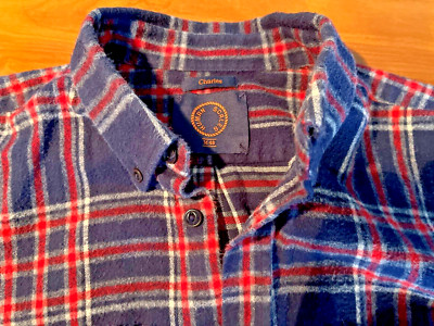 Human Scales Small Long Sleeve Shirt Black and Red plaid; Men's, from Sweden.