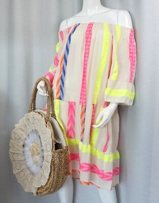 Hippie Tunika Kleid Ibiza Carmen Tunikakleid Neon Gelb Pink 34,36,38,40 Neu