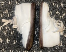 Vintage Hard Bottom Baby Shoes Stride Rite White Leather High Tops Lace Up 4D