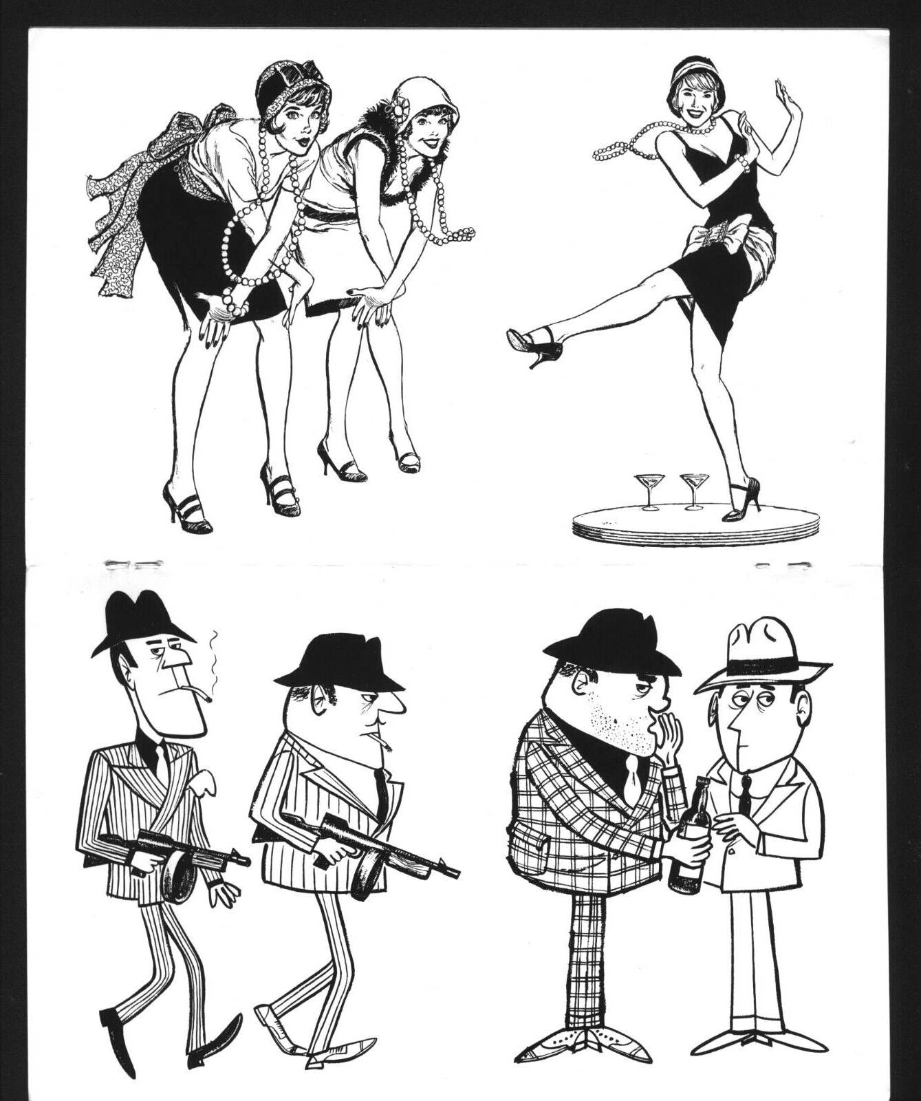 ROARING 20's Harry Volk Clip Book Line Art 91, Gangsters, flappers