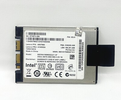 INTEL 80GB SSD SSDSA1MH080G2LE 1.8  SATA 1.8'' 3Gb/s