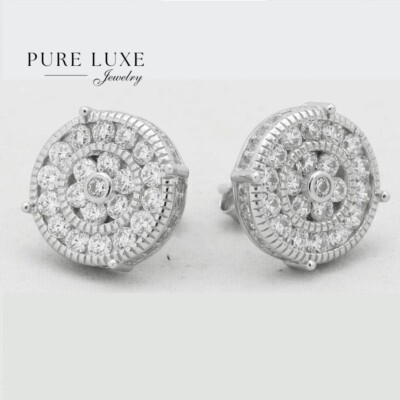 Men's Sterling Silver 925 Studs 10mm Cubic zirconia Round*Earring Unisex-Box