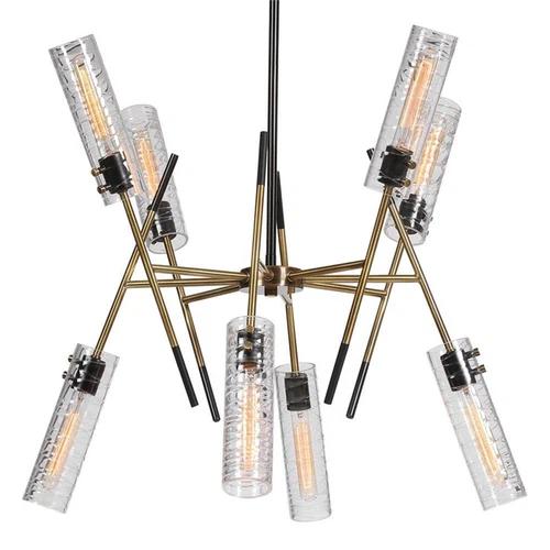 Uttermost Telesto 8-Light Steel and Glass Linear Pendant in Black/Brass - Picture 4 of 8