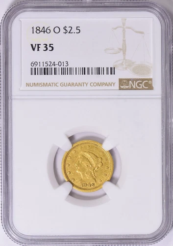 1846-O LIBERTY HEAD $2.5 QUARTER EAGLE GOLD NGC VF35