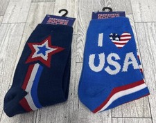 Patriotic American Themed Crew Socks Sizes 4-10 New