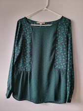 LOFT Green And Navy Floral Top XS