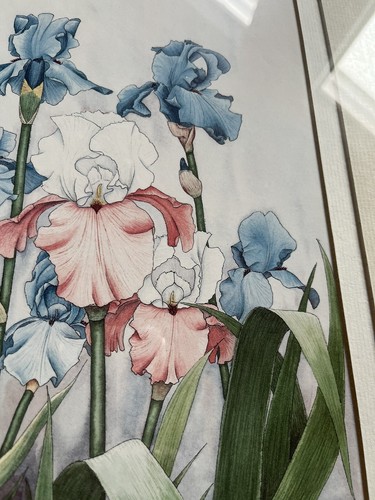 Carmel Foret Framed Watercolor Litho Floral Hummingbird 23.5x27.5” artist signed - Picture 9 of 16