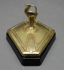 Weidlich Bros Art Deco Desk Organizer Brass Gazelle/Antelope Black Glass Bottom