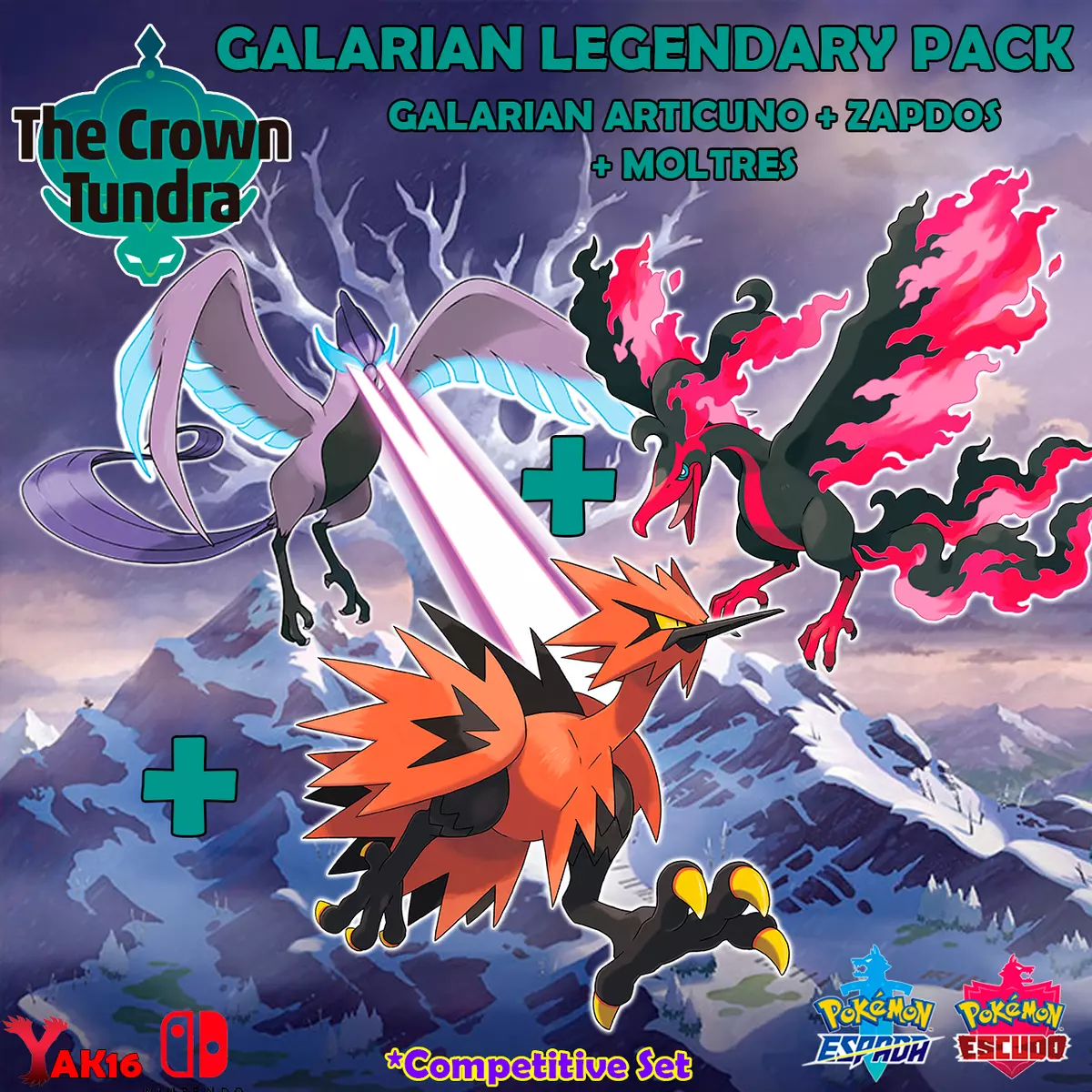 Galarian Articuno Zapdos Moltres Legendary Crown Tundra Pokemon Sword DLC