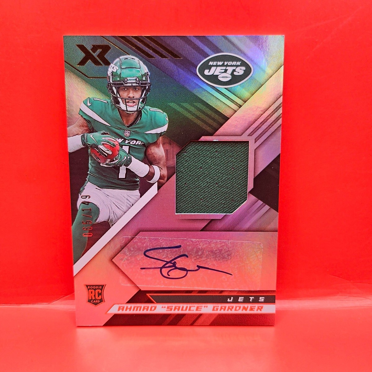 2022 PANINI XR #RSA-AG AHMAD SAUCE GARDNER (RC) PATCH AUTO 065/149