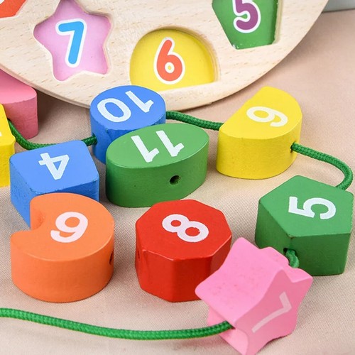 Wooden Shape Color Sorting Clock Teaching Time Number Blocks Clock Shape tovUC❃ - Picture 3 of 10