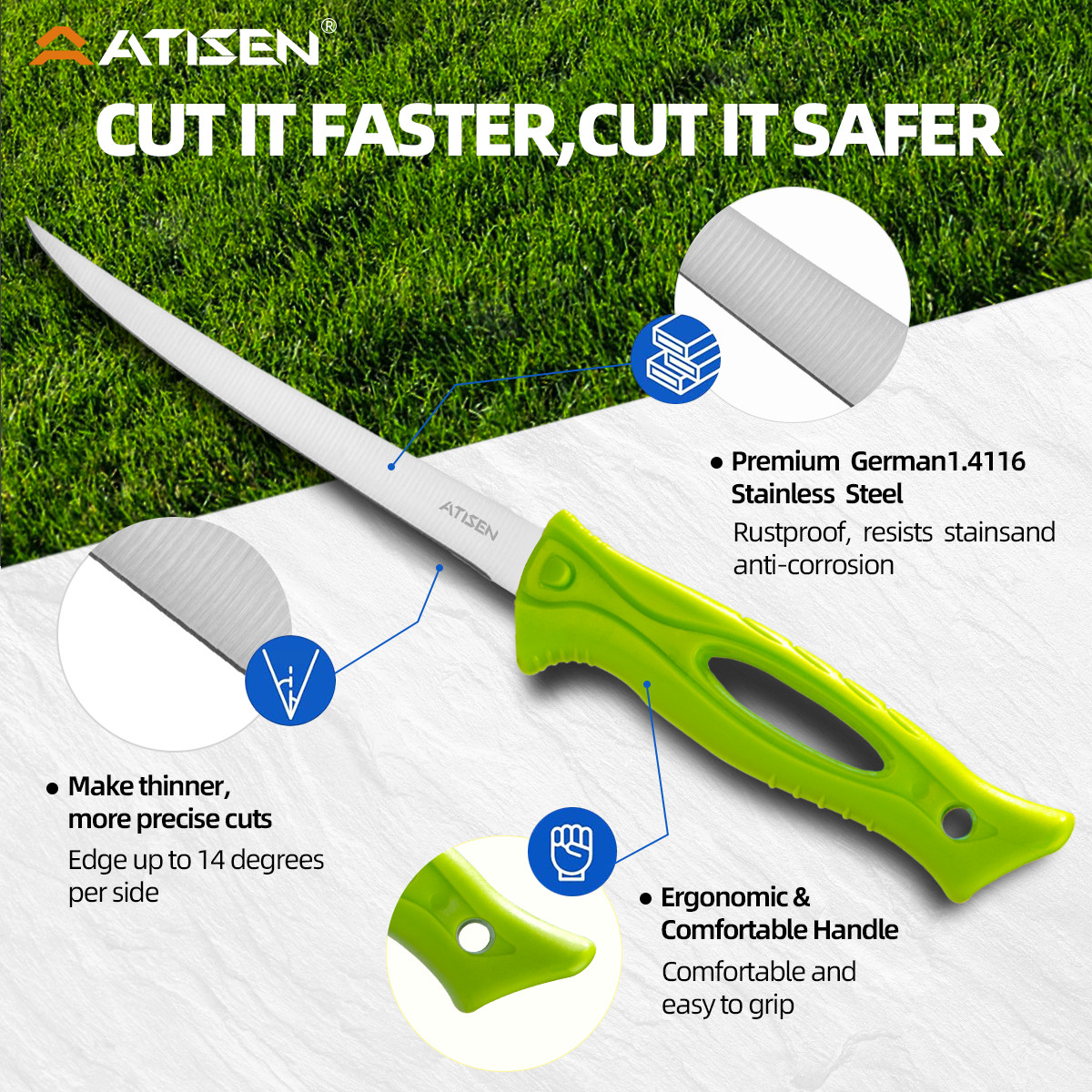 Outdoor equipment, fillet knife, fishing tools, green, essential for beginners