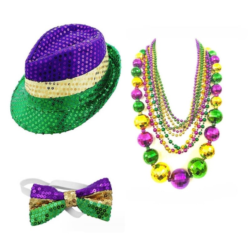 Fedora Hat Necklace Bowtie for Mardi Gras Party Carnival Gathering Costume Set-image