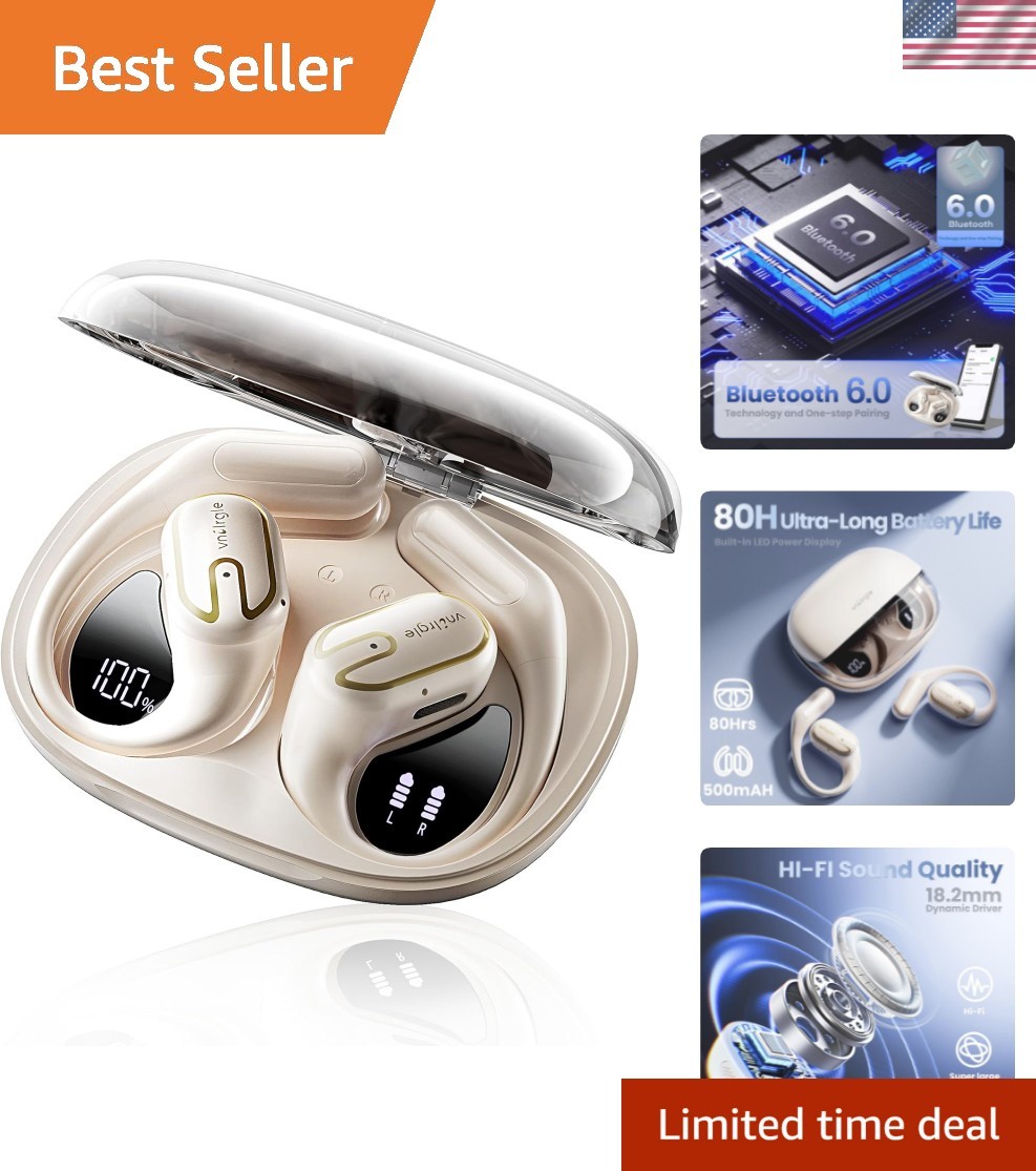 Bluetooth 6.0 Open Ear Headphones with Touch Control & 80H Playtime - Waterproof