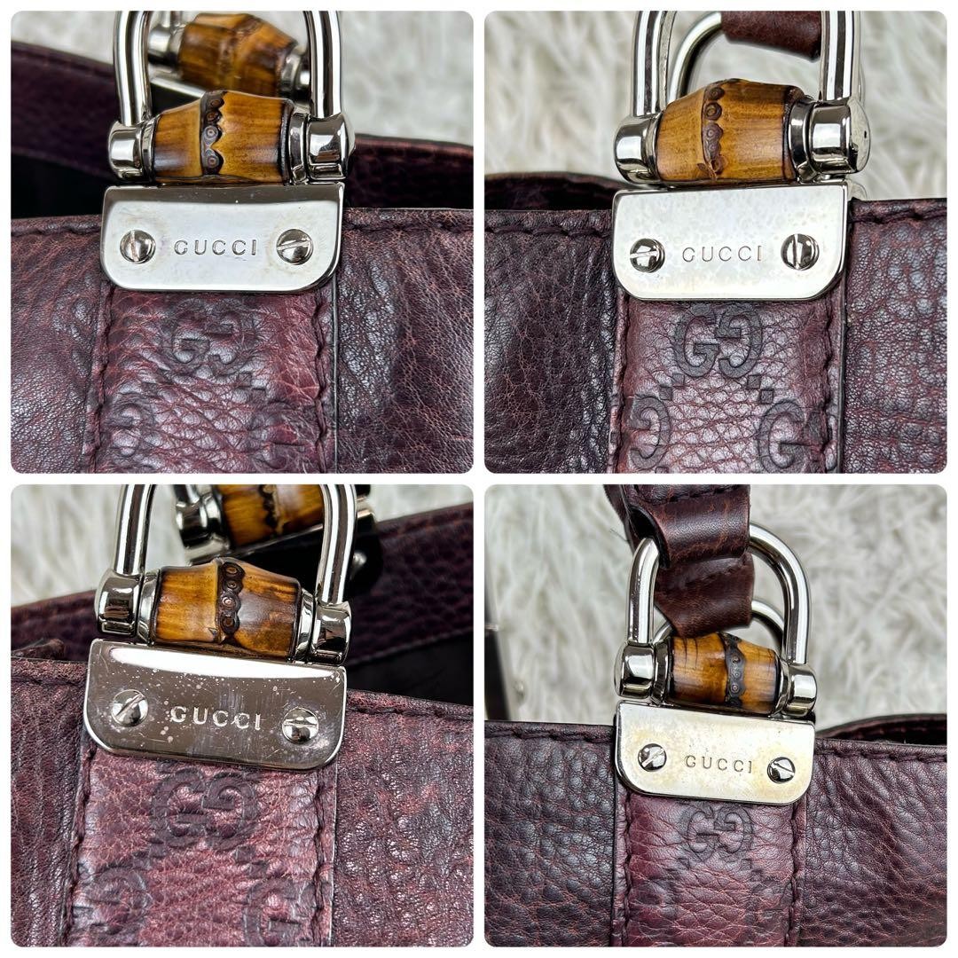 GUCCI Tote Bag GUCCIShima Bamboo Leather Wine Red Authentic thumbnail 4