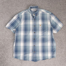 VTG Carhartt Plaid Large Blue White Short Sleeve Button Down Collared Shirt
