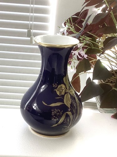 Vintage Royal Porzellan Bavaria KPM Germany Cobalt Blue, Gold Iris Floral Vase - Picture 11 of 11