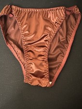 XL Reddish Brown SATIN SECOND SKIN HIGH CUT BIKINI PANTIES W/100 COTTON GUSSET
