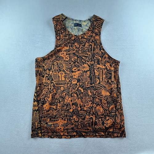 Janji Shirt Mens Small Orange Geometric HELIO TECH Singlet Running Gym