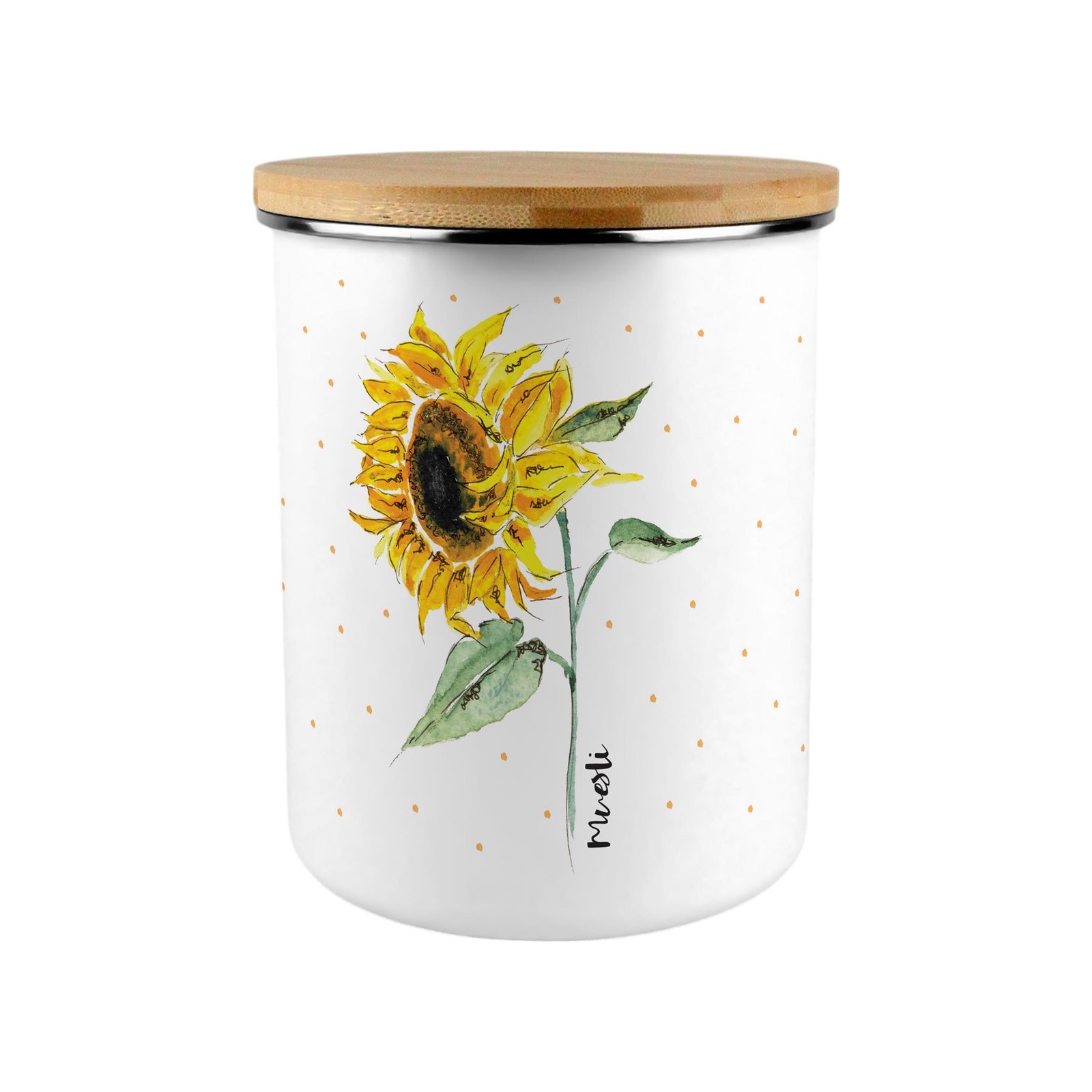 Blooming Sunflowers Muesli Canister - XL Enamel Storage Kitchen Baking Gift