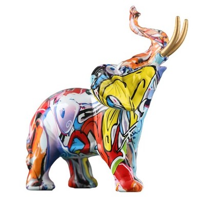 QIANLING Graffiti Elephant Statue - Colorful Resin Art Figurine for Home Deco...