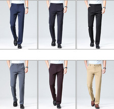 Men Stretch Dress Pants Classic Straight Leg Business Trousers Casual Suit Pants