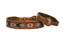 Showman Couture Genuine Leather Dog Collar w/ Turquoise, Pink Purple Beaded