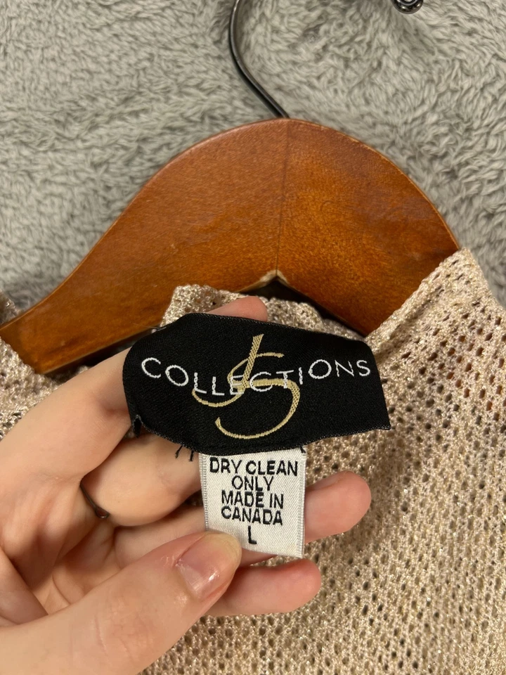 Blusa sin mangas tejida abierta metálica con top de malla dorada vintage de JS Collections para mujer Foto 3 de 4