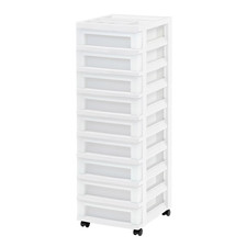 IRIS 9-Drawer Narrow Plastic Storage Drawer Cart with Organizer Top, White