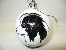 NEW HANDPAINTED BORDER COLLIE FACE UNBREAKABLE WHITE CHRISTMAS ORNAMENT 2 1/2"