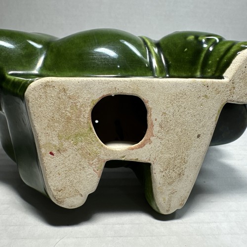 Vintage MCM Ceramic Pig Toothpick Holder Green Glossy Finish So Cute W/ Top Hat - Picture 9 of 12