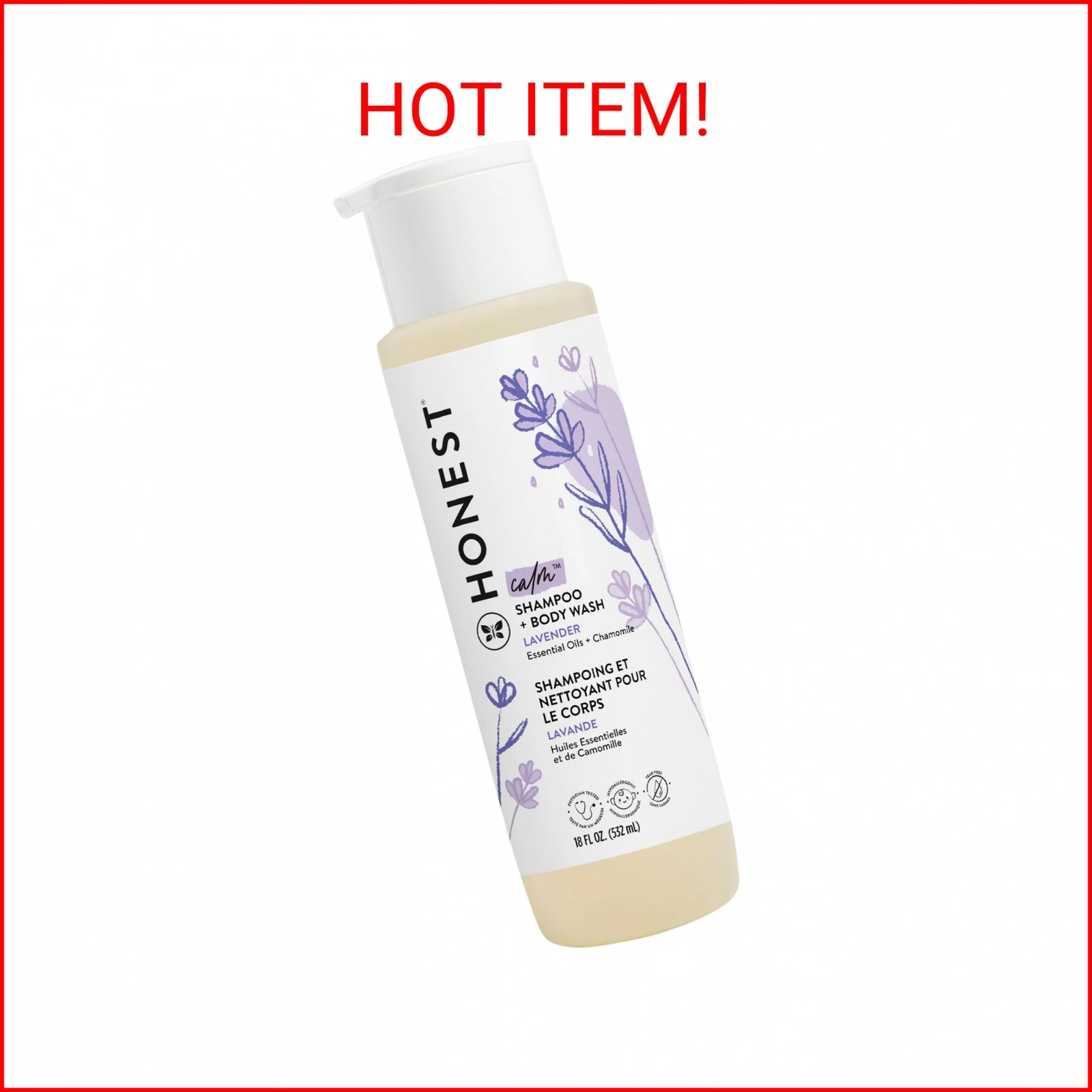 The Honest Company 2-in-1 Cleansing Shampoo Body Wash Lavender Calm, 18 fl oz