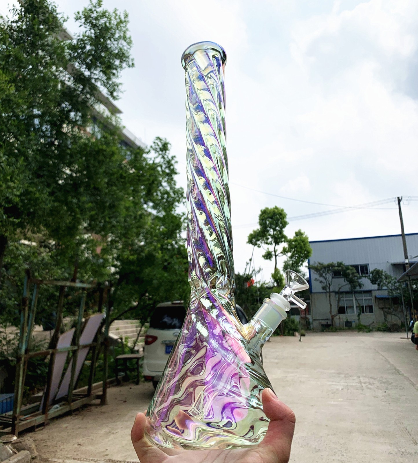18" Big Glass Bong 5mm Thick Huge Glass Water Pipe Recycler 14mm Smoking Bongs