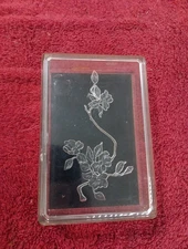 Vintage Henco ORIENTAL FLOWER JEWELRY BOX Clear Plastic Plexi Floral 6" X 4" 