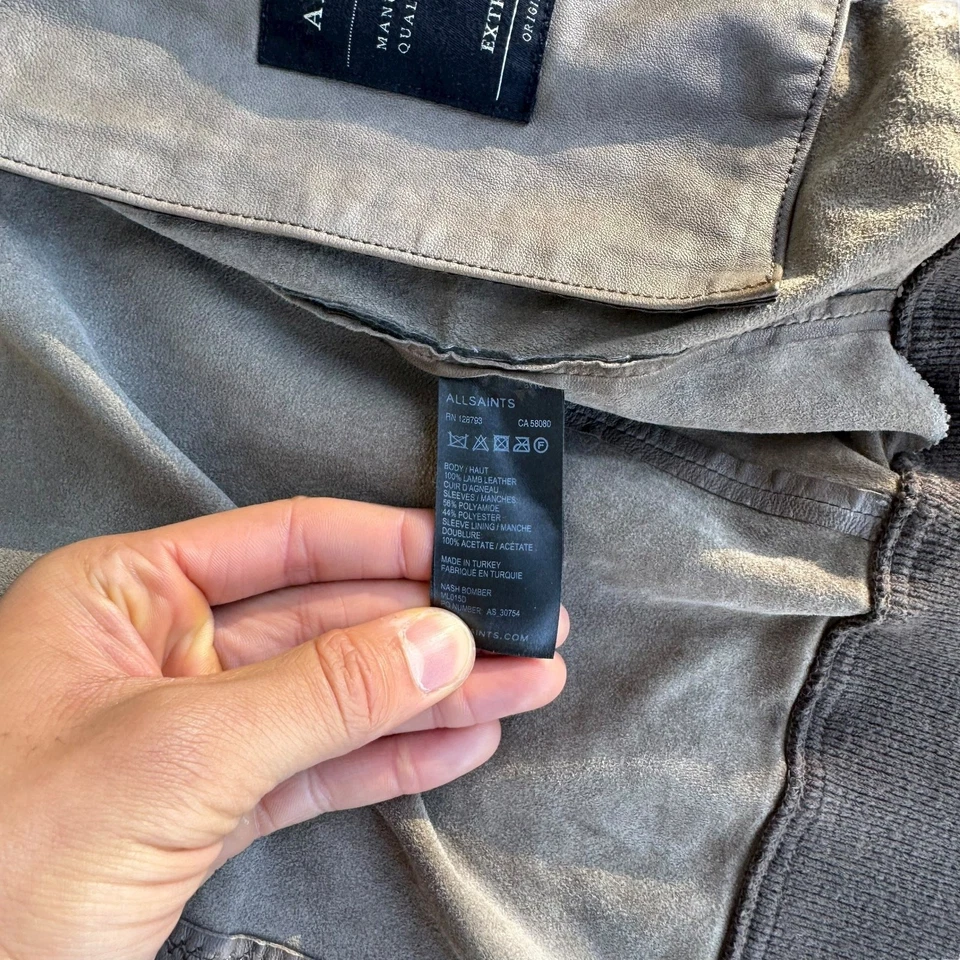 Chaqueta de Colección AllSaints Para Hombres XS Marrón Cuero de Cordero Bombardero Cremallera Premium Moto Foto 4 de 4