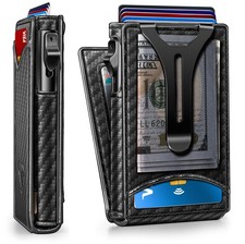 Men Wallet,Magnetic Metal Wallet Money Clip 9Cards Pop-up Access RFID Blocking