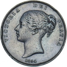 1854 Penny (PT) - Victoria British Copper Coin - Nice