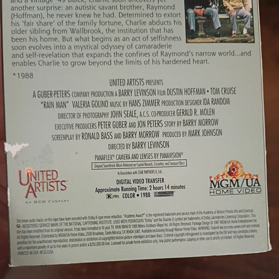 Rain Man VHS 1989 Used Good MGM Home Entertainment - Image 4 of 4