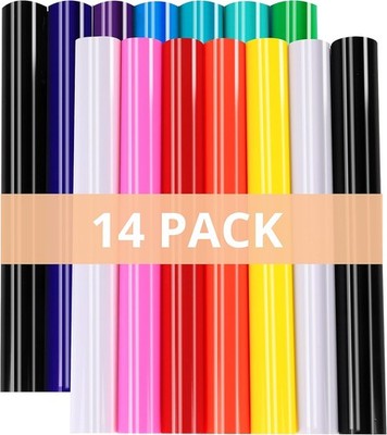 HTVRONT Permanent Vinyl for Cutting Machine - 14 Pack Glossy Adhesive Vinyl, 12''