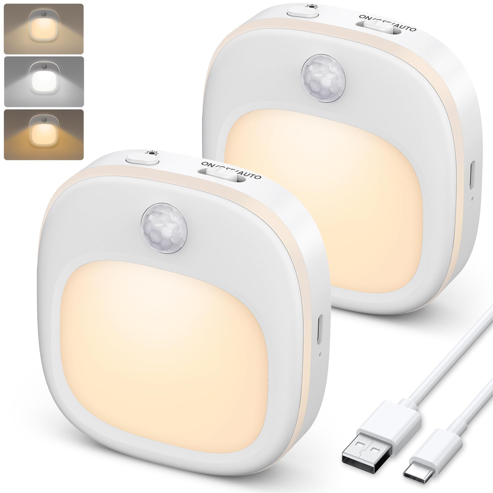 Luce Notturna, [2 Pezzi] 3 Colori Luce Notturna Sensore Movimento e (d7M)