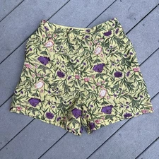 Anthropologie La Fuori Yellow Floral Embroidered Shorts Women’s M Silk Blend