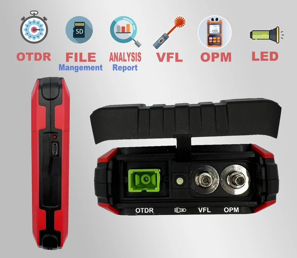OTDR E-2800 Monomode 1310/1550nm VFL Photomètre 22/20dB Jusqu’à 60km +Adaptateur - Bild 4 von 4