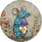 Mouse Round Metal Sign Wreath Farm Flowers Rustic Vintage Wall Art, 8 x 8 Inch