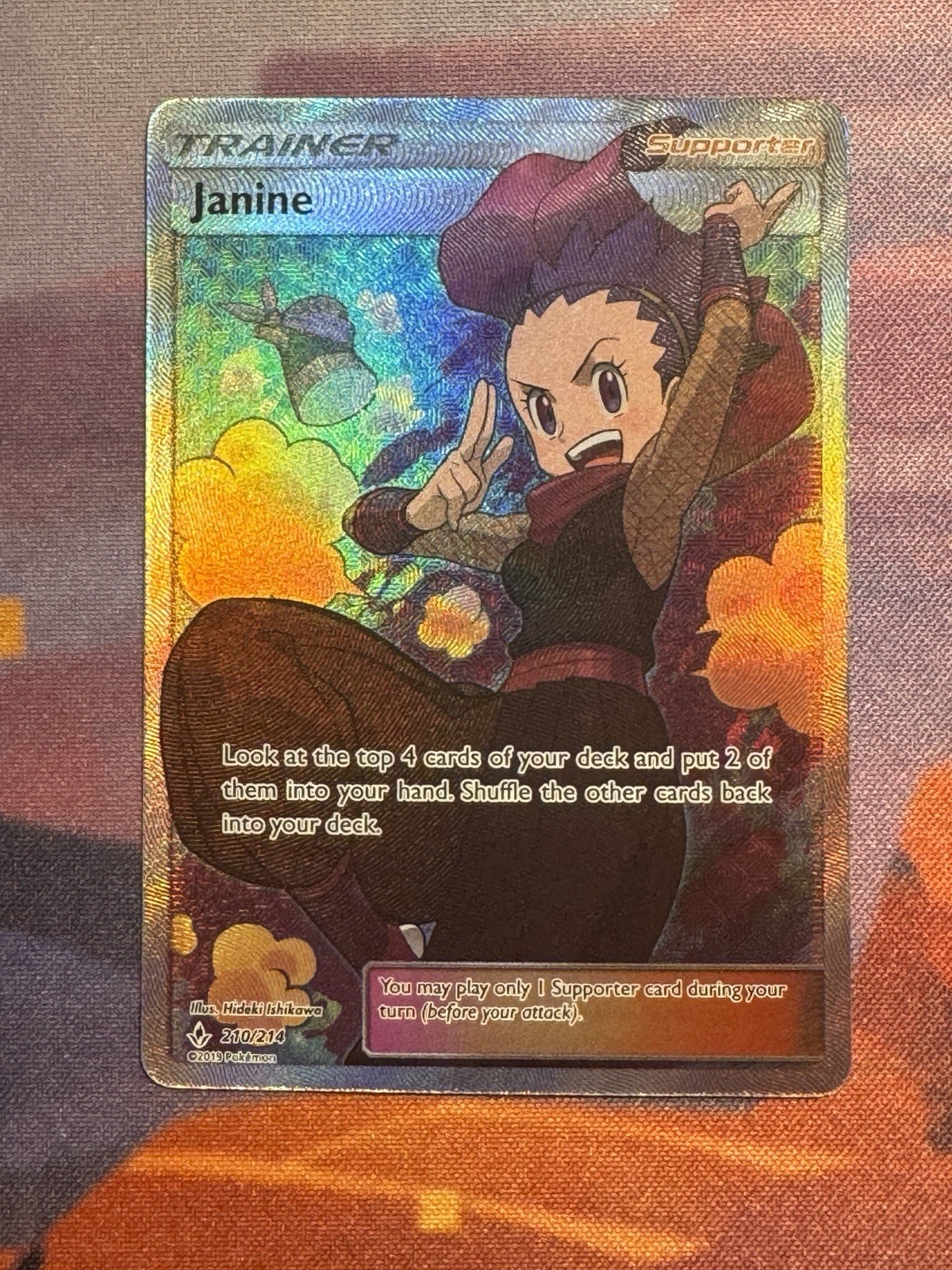 Janine 210/214 Full Art Trainer Ultra Rare Unbroken Bonds Pokemon Card 2019 NM